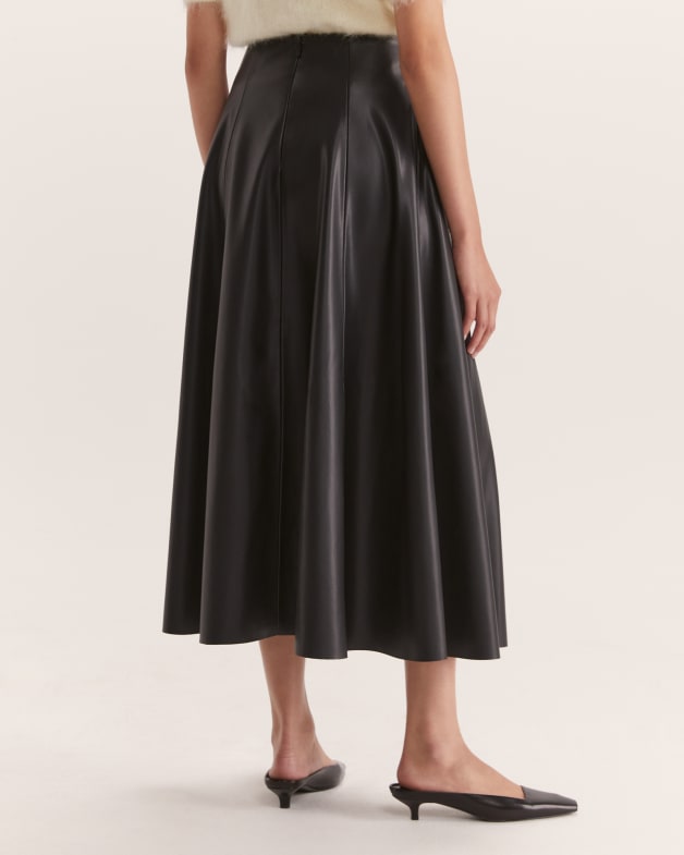 Viv Vegan Leather Full Skirt in BLACK