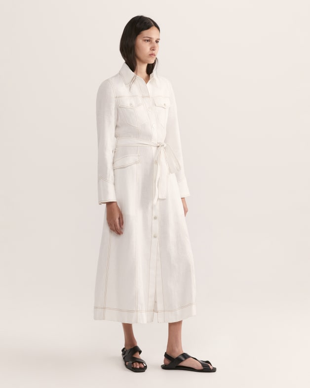 White linen clearance belted dress
