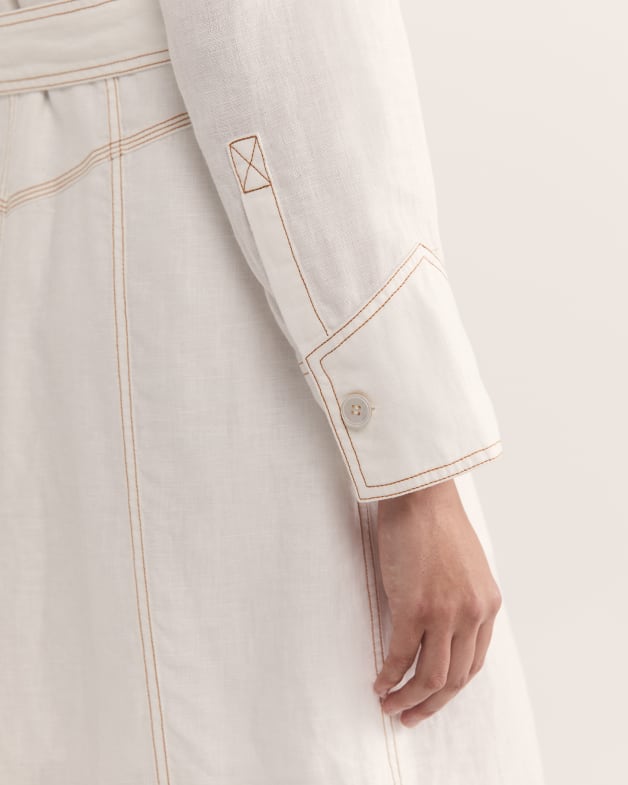 White linen belted dress sale