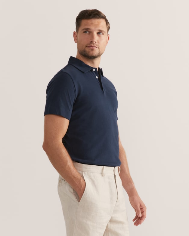 Navy blue polo and khaki pants shop