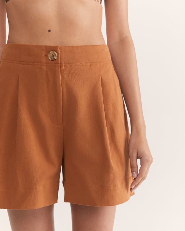 Buy the Womens Orange Flat Front Elastic Waist Slash Pocket
