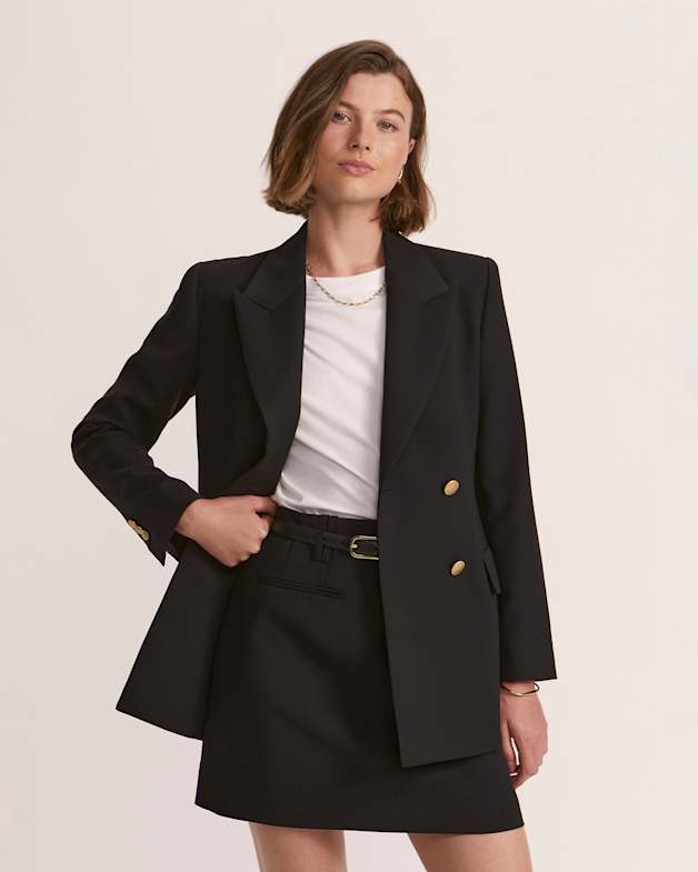 Celeste Wool Double Breasted Blazer in Black SABA
