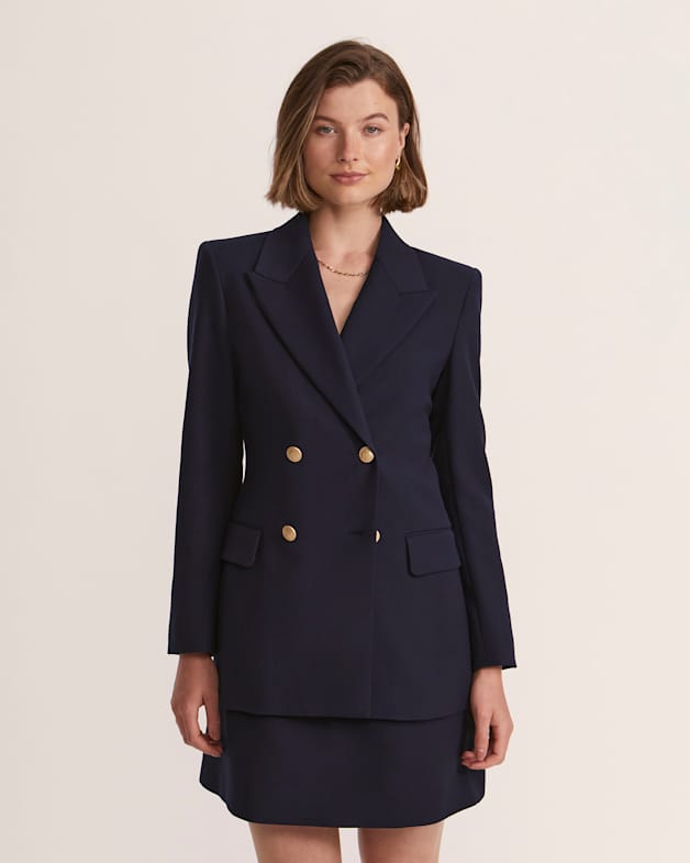 Ladies navy double breasted blazer on sale
