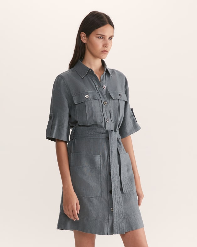 Linen shop belted dress
