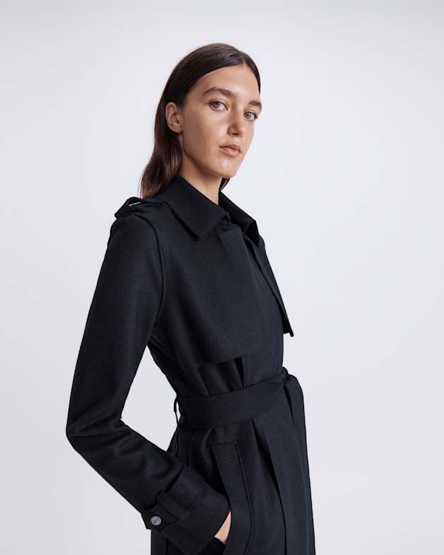 Karla Wool Longline Trench Coat in Black SABA