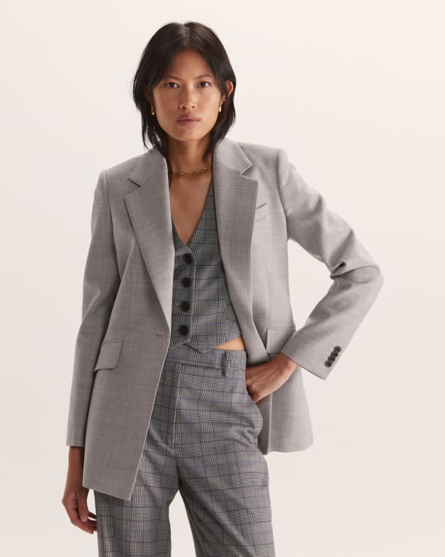Celeste Wool Longline Blazer in Grey Melange SABA