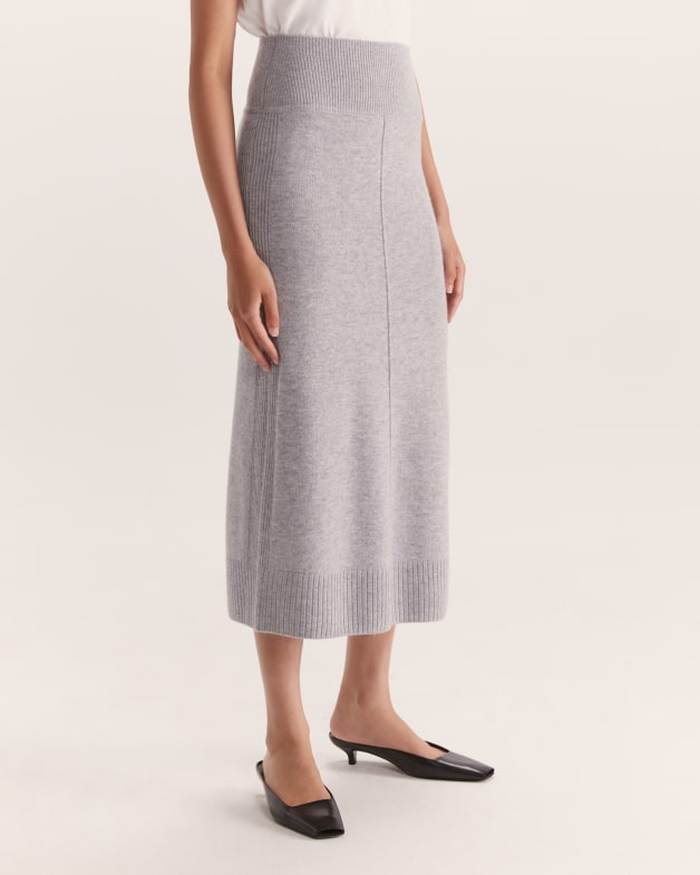 Nora Wool Cashmere Knit Skirt in Grey Melange SABA