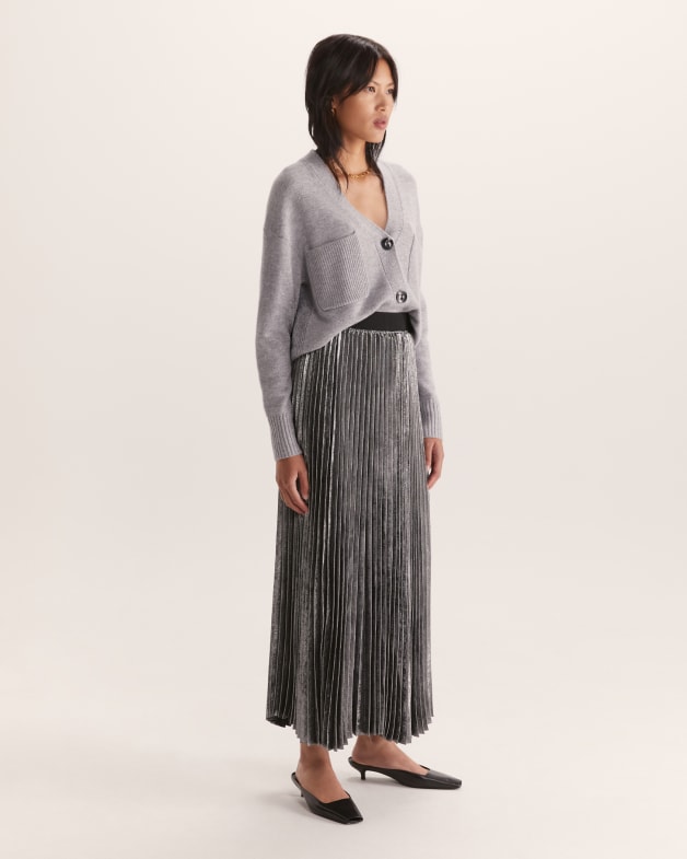Marlow Pleated Midi Skirt in Gunmetal SABA