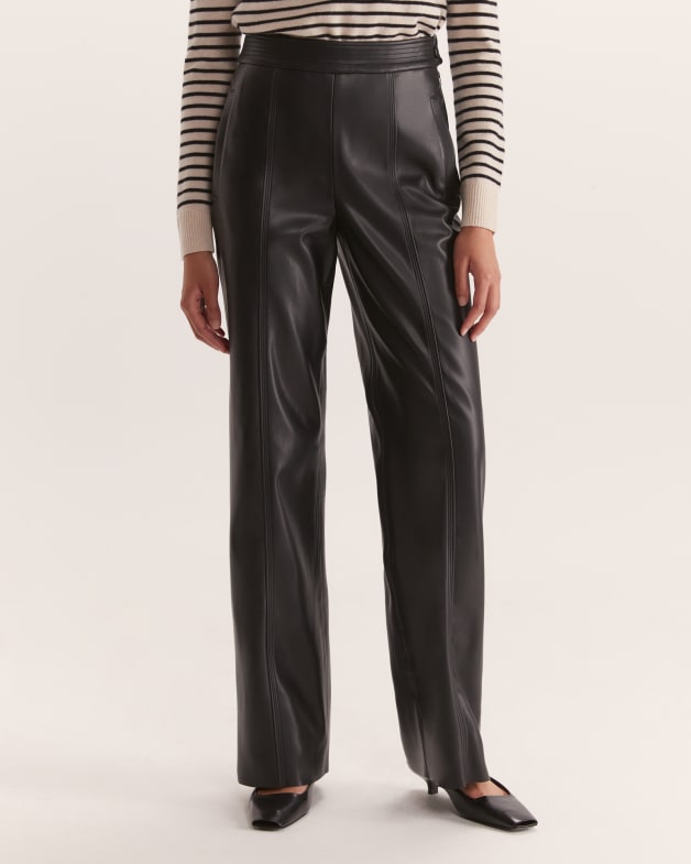 Viv Faux Leather Wide Leg Pant in Black SABA