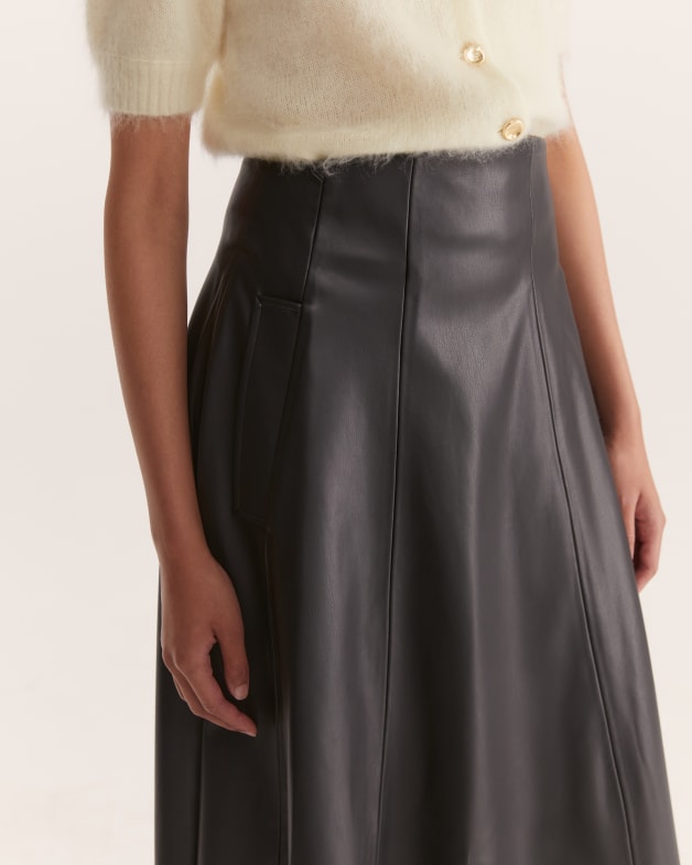 Viv Faux Leather Full Skirt in Black SABA