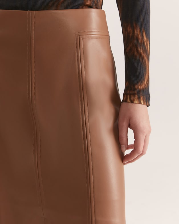 Faux leather midi skirt tan new arrivals