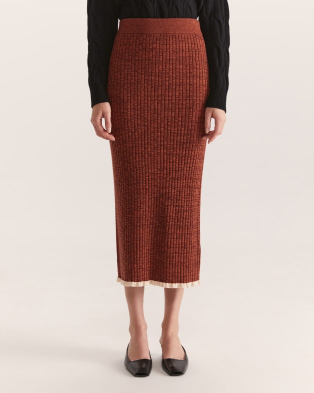 Leo Wool Rib Knit Skirt in Earth SABA