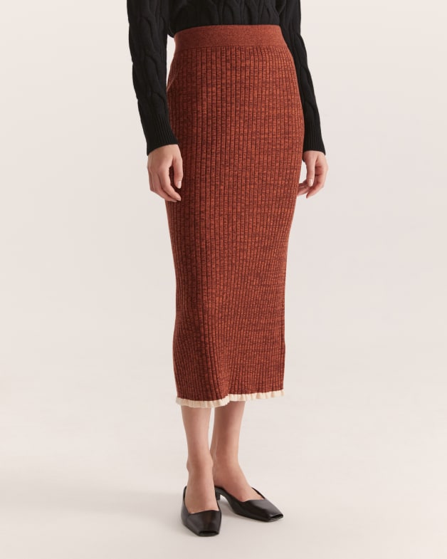 Leo Wool Rib Knit Skirt in Earth SABA
