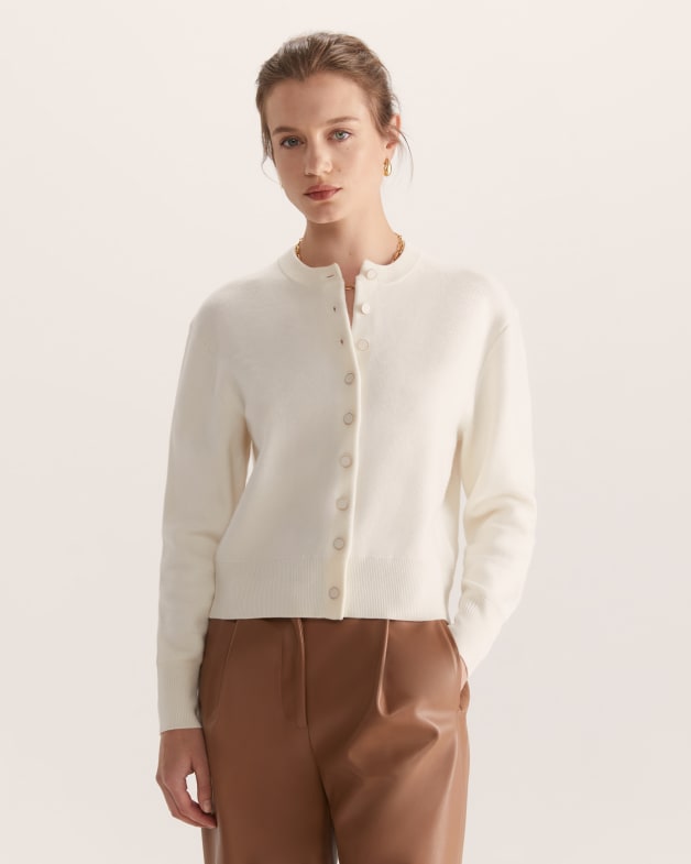 Boiled Wool Cardigan in Cream SABA