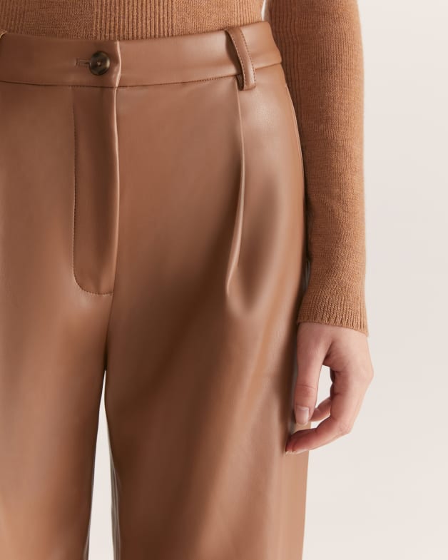 Viv Faux Leather Tuck Front Pant in Caramel SABA