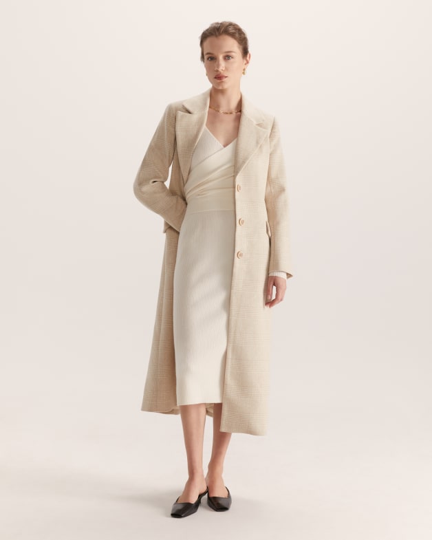 Frankie Wool Blend Longline Coat in Beige SABA