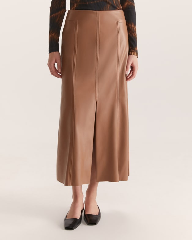Leather midi skirt tan shop