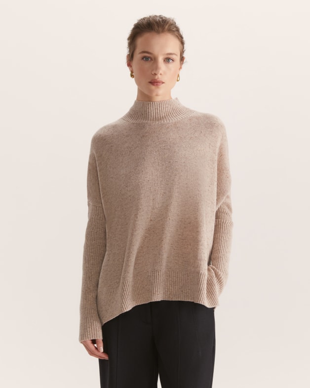 Claudia Wool Funnel Neck Knit in Oatmeal Melange SABA