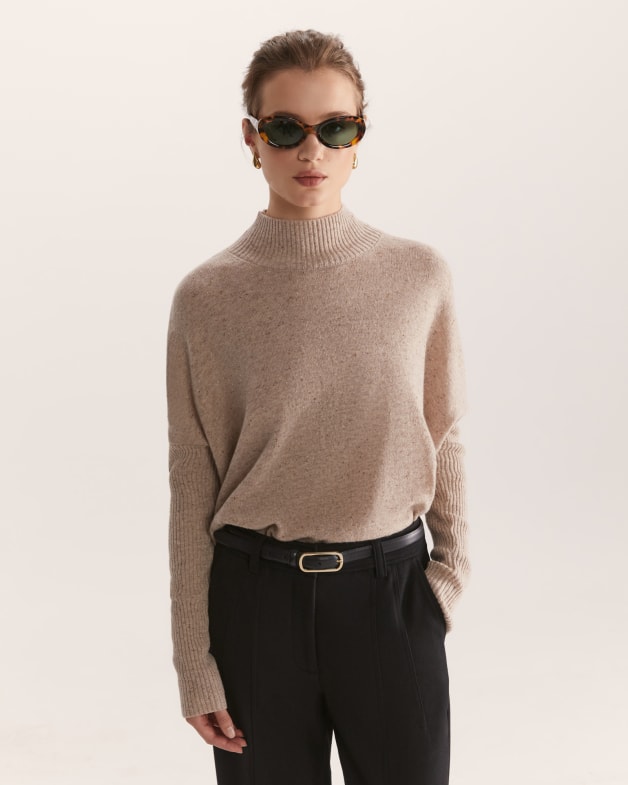 Claudia Wool Funnel Neck Knit in Oatmeal Melange SABA