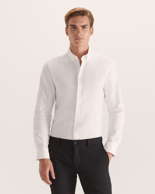 Aaron Long Sleeve Slim Smart Shirt in White SABA