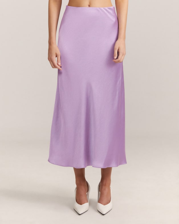 Selena Satin Bias Midi Skirt in Purple SABA