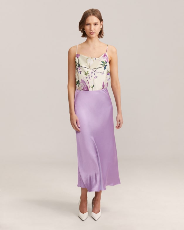 Lilac silk midi skirt discount