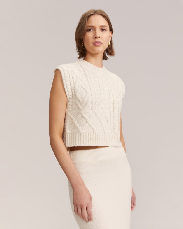 Mary Cable Knit Vest in Natural SABA