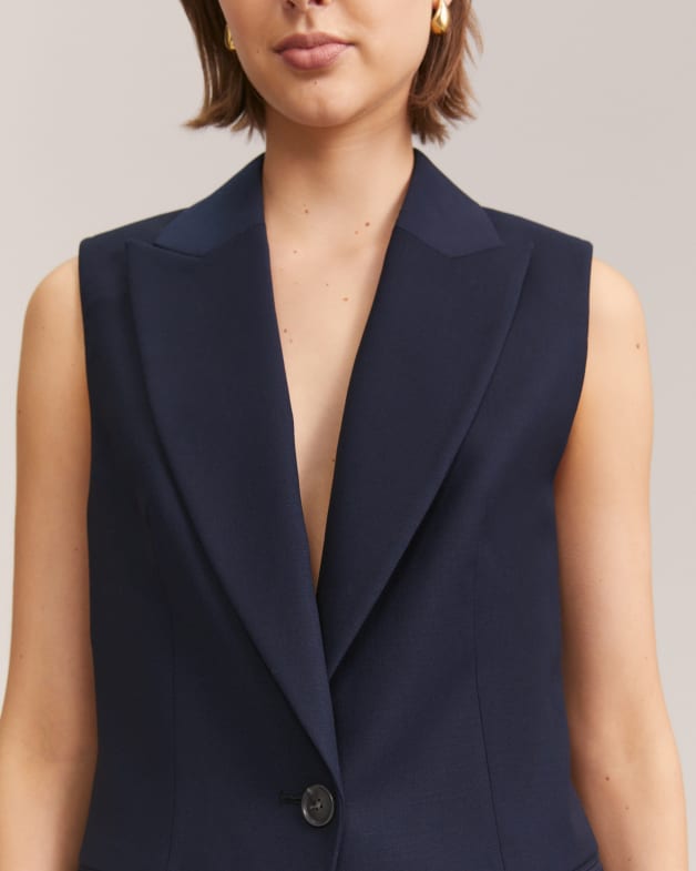 Celeste Wool Long Line Vest in French Navy SABA