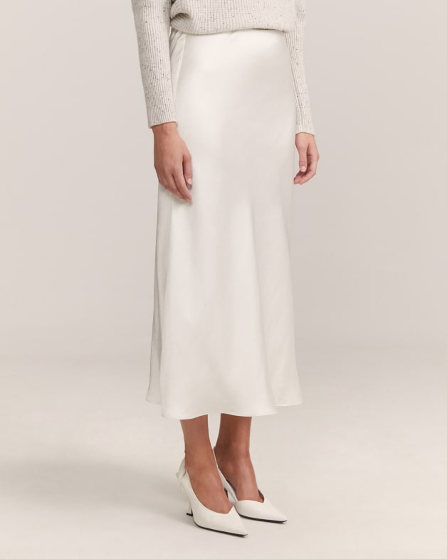Off white satin midi skirt hot sale