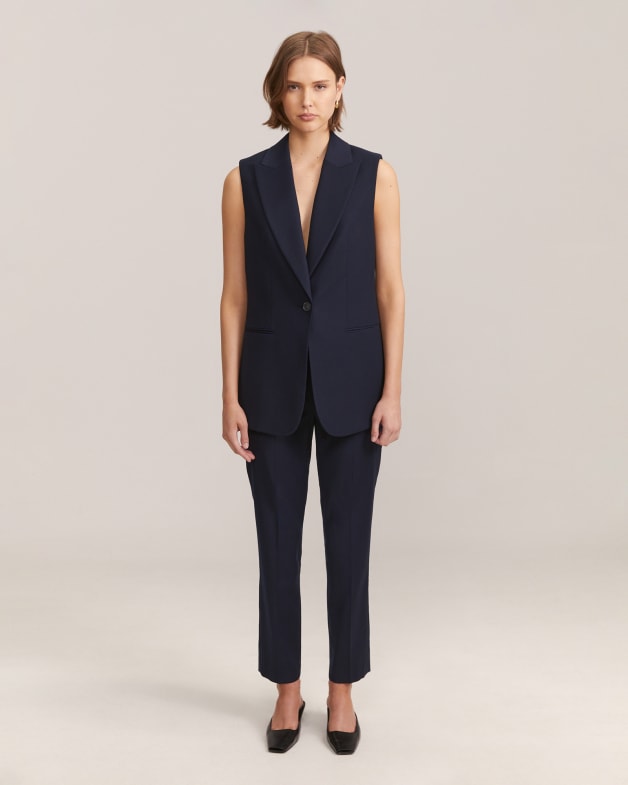 Celeste Wool Long Line Vest in French Navy SABA