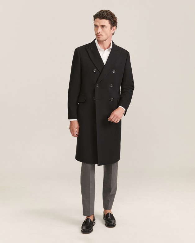 Walter Double Breasted Wool Coat in Black SABA