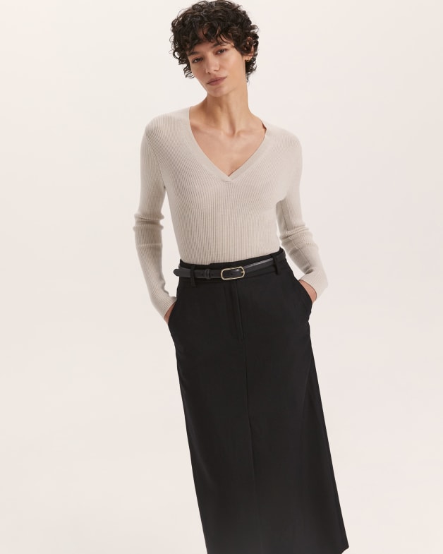 Beige skirt black sweater sale