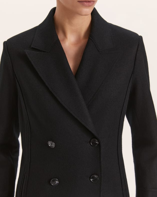 Karla Wool Double Breasted Coat in Black SABA