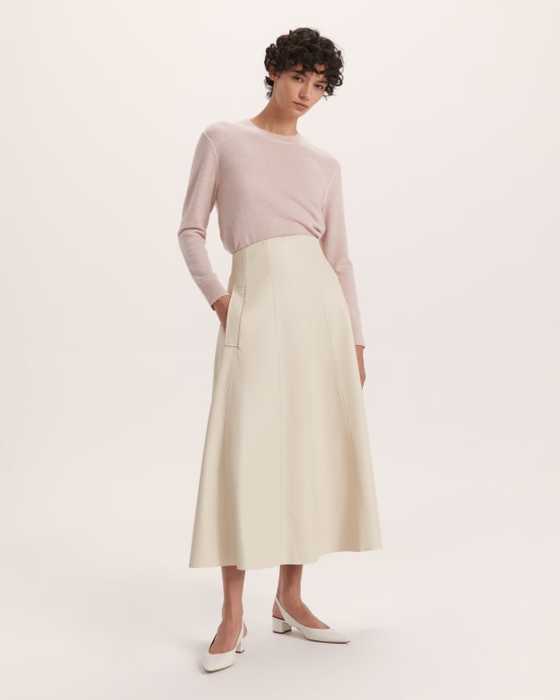 Viv Faux Leather Full Skirt in Vanilla SABA