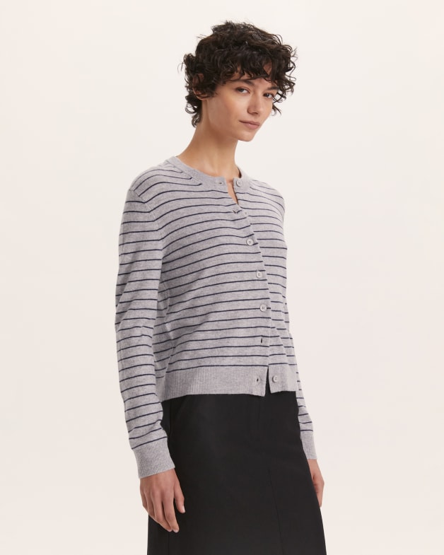 Nora Wool Cashmere Stripe Cardigan in Greynavy SABA