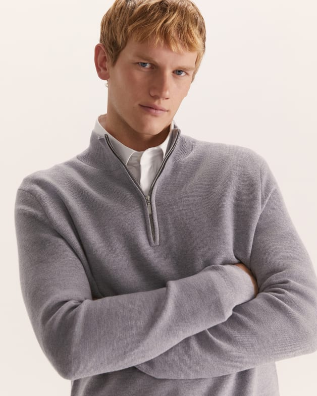Franklin Quarter Zip Wool Knit Polo in Grey Melange SABA