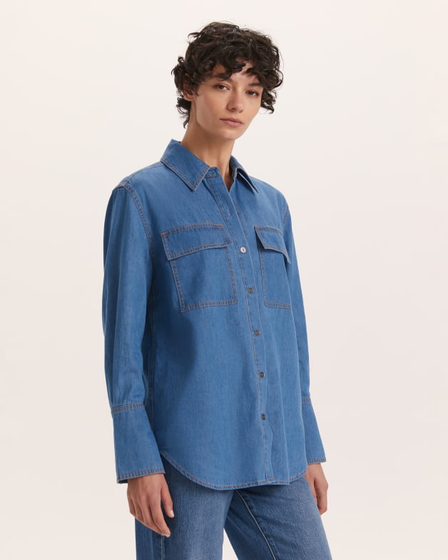 Gigi Long Sleeve Denim Shirt in Light Indigo SABA
