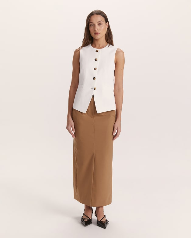 Dharma Crew Neck Longline Vest in Alabaster SABA