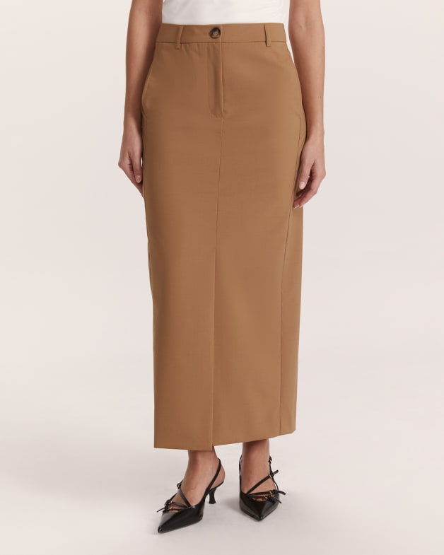 Long camel wool skirt hot sale