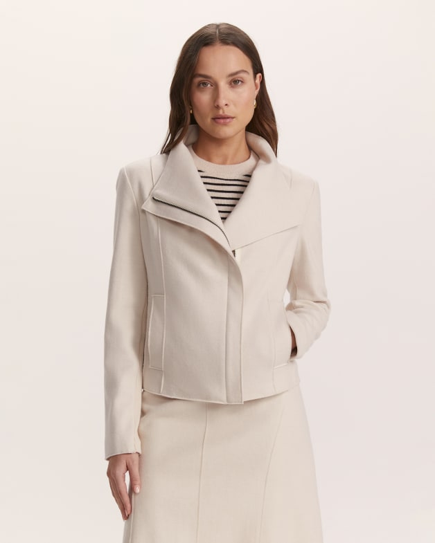 Karla Wool Biker Jacket in Soft Stone SABA