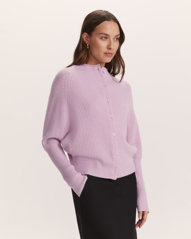 Nora Wool Batwing Cardigan in Lilac Melange SABA