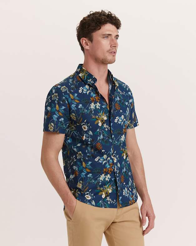 Ryan Short Sleeve Classic Print Shirt in Navy Multi SABA