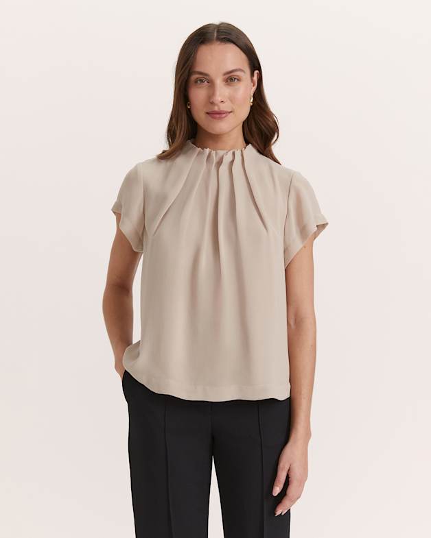 Willa High Neck Short Sleeve Top in Latte SABA