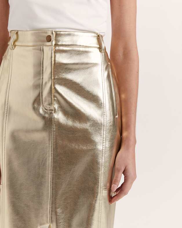 Faux leather gold skirt hot sale