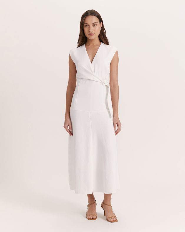 Dharma Wrap Midi Dress in Alabaster SABA
