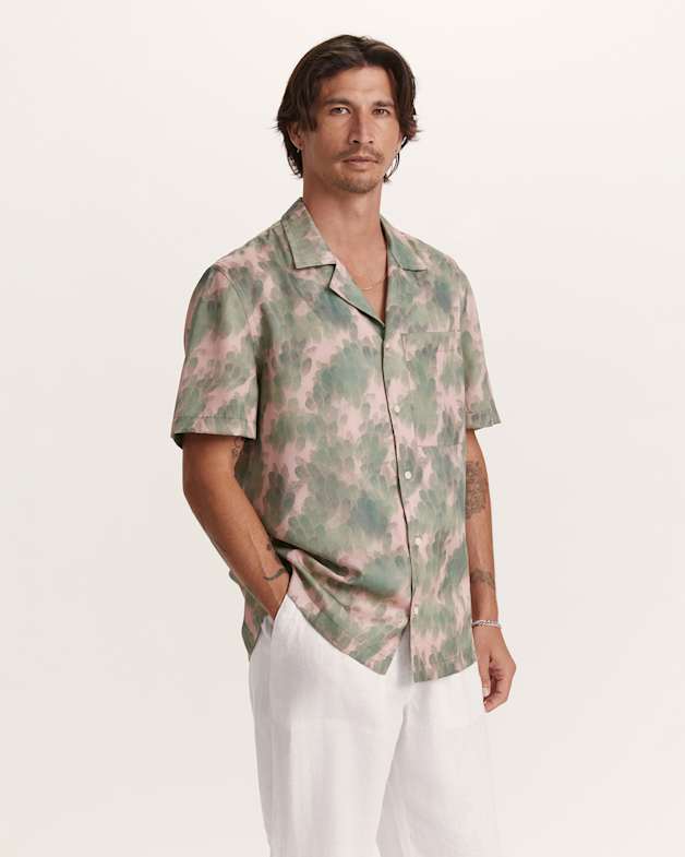 Printed short sleeve button down sale