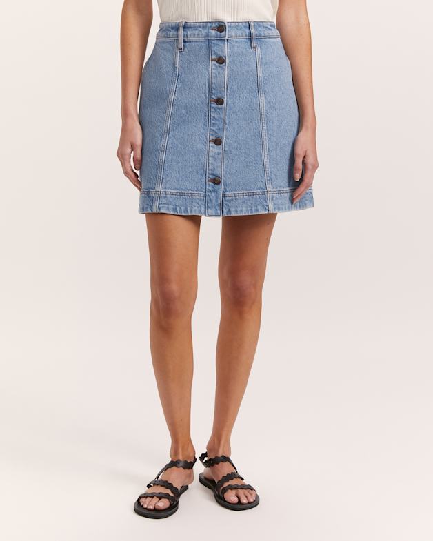 Cara Denim Mini Skirt in Mid Blue SABA
