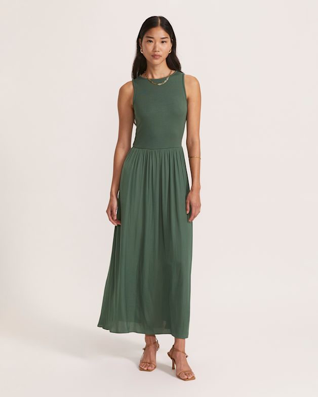 Lillian Mixed Media Maxi Dress in Fern SABA