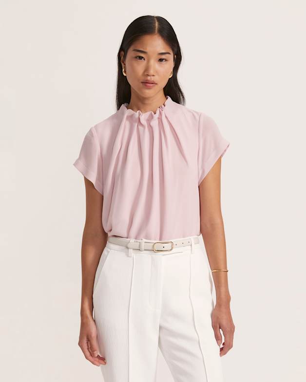 Willa High Neck Short Sleeve Top in Pale Lilac SABA