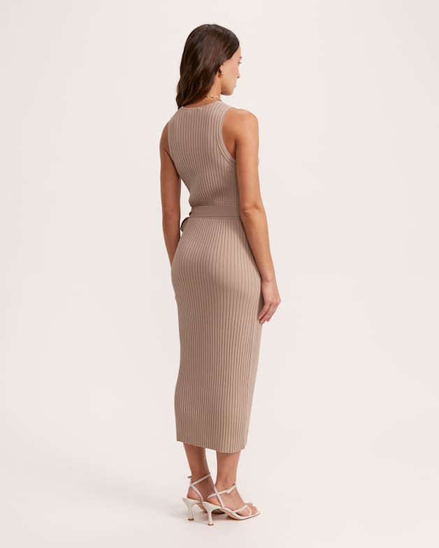 Victoria Rib Knit Tie Dress in Tan SABA